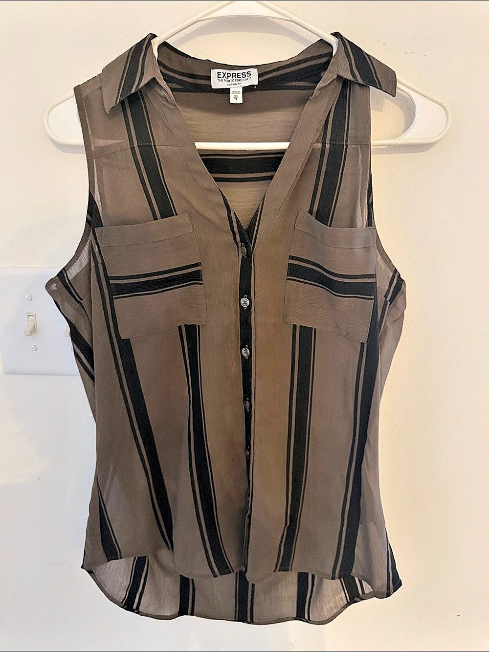 Express The Portofino Shirt Original Fit Sleeveless Striped Top Brown & Black XS